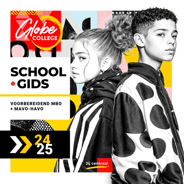 Voorkant van de schoolgids 2024-2025. Jongen en een meisje.